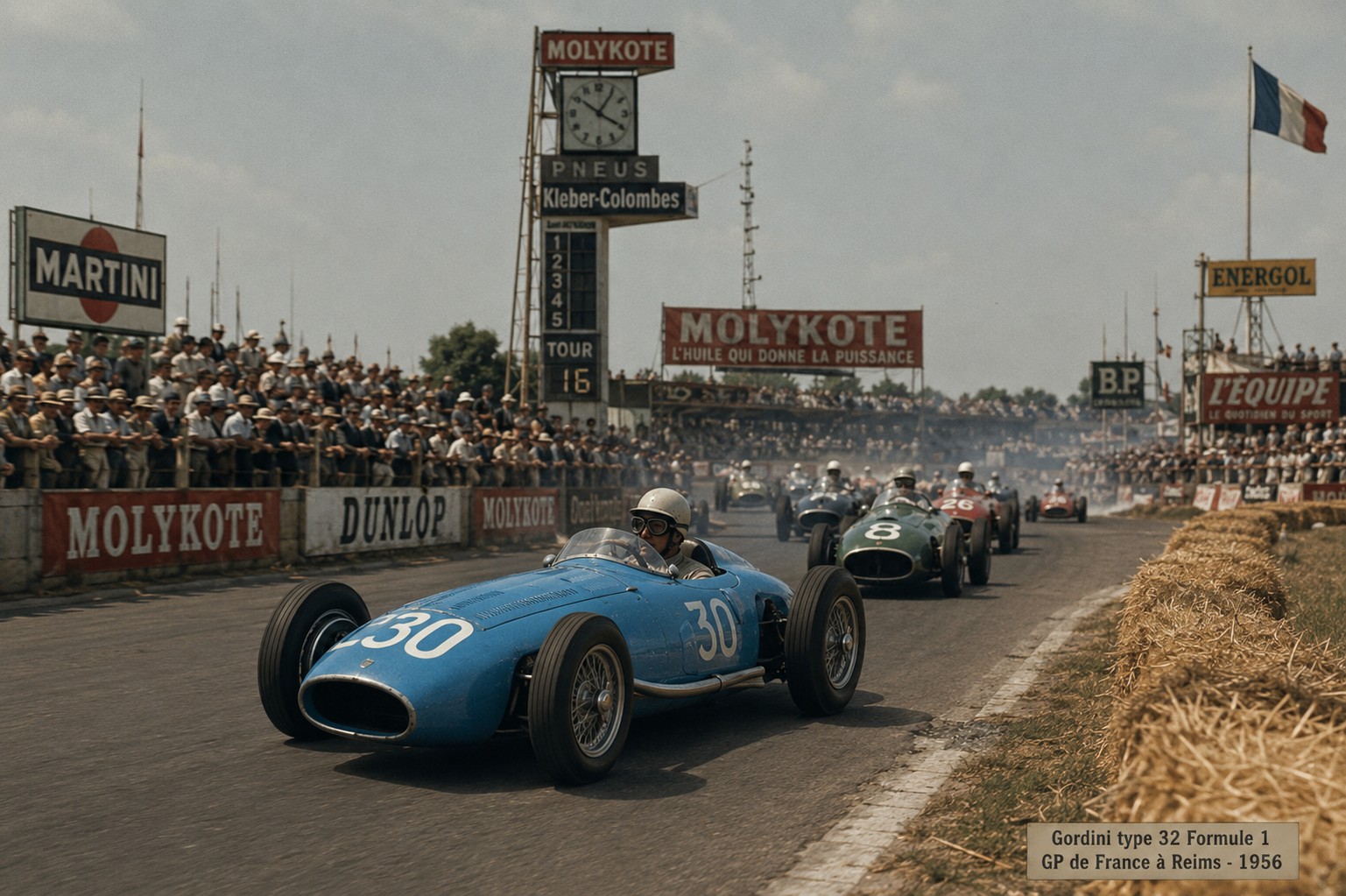 Gordini Type 32 in actie tijdens de Grand Prix van Frankrijk op Reims, 1956