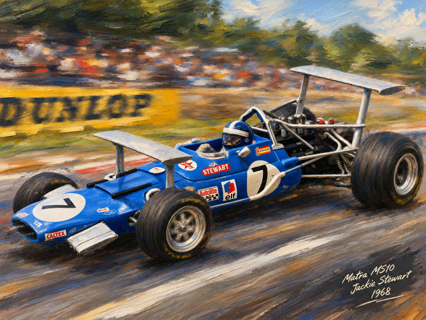 Matra MS10 van Jackie Stewart tijdens de Grand Prix van Zuid-Afrika 1969 op Kyalami