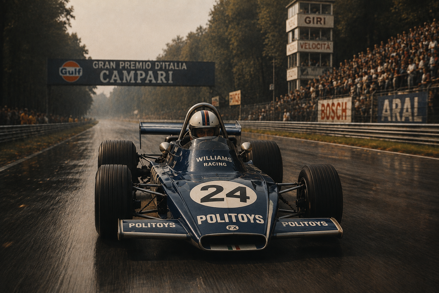 Politoys FX3 in actie tijdens de Britse Grand Prix op Brands Hatch in 1972